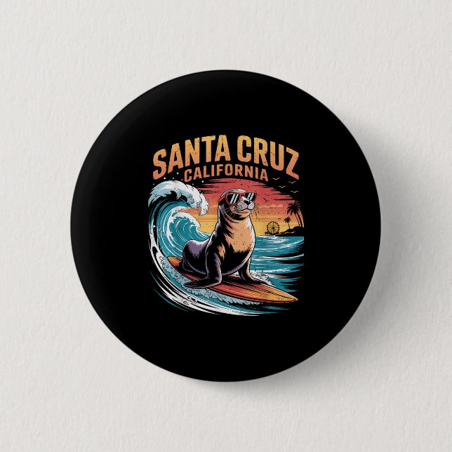 Surfer Surfing 70s 80s Santa Cruz California Retro 6 Cm Round Badge (Front)