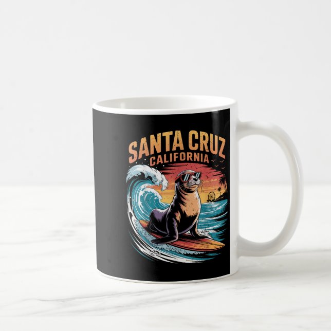 Surfer Surfing 70s 80s Santa Cruz California Retro Coffee Mug (Right)