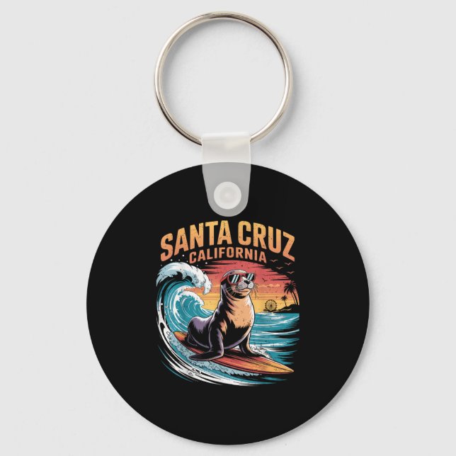 Surfer Surfing 70s 80s Santa Cruz California Retro Key Ring (Front)