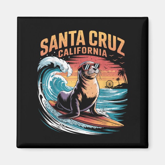 Surfer Surfing 70s 80s Santa Cruz California Retro Magnet (Front)