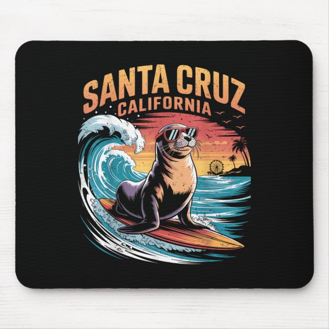 Surfer Surfing 70s 80s Santa Cruz California Retro Mouse Mat (Front)