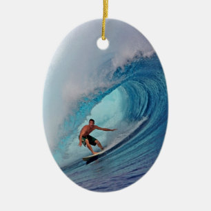 Surfer surfing a huge wave. ceramic tree decoration