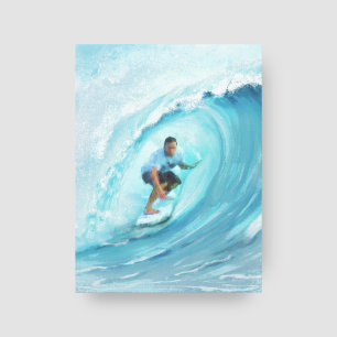 Surfer Surfing Blue Barrel Wave Painting Canvas Print