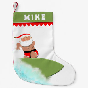 Surfer Surfing Santa Small Christmas Stocking