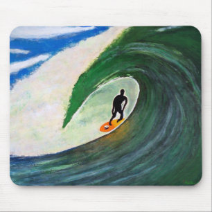 Surfer Surfing The Tube wave in Hawaii Mousepad