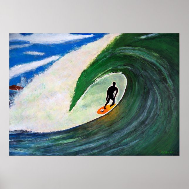 Surfer Surfing Tuberide wall of ocean water poster (Front)