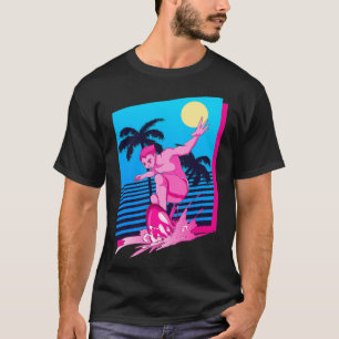 Surfer Synthwave Sunset Palm Trees Surfing 80s Art T-Shirt