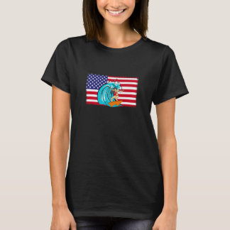 Surfer Us Flag Surfboard Surfrider Surfing 4th Of T-Shirt