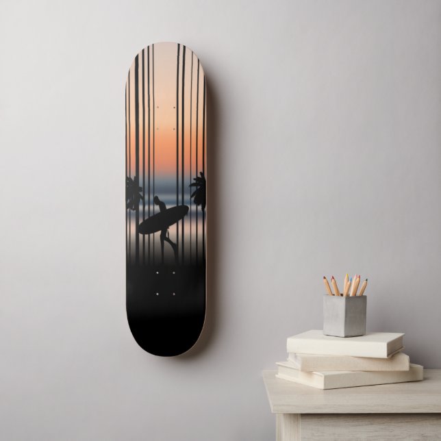 Surfer Walking Into Beach At Sunset skateboarding  Skateboard (Wall Art)