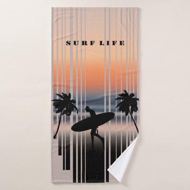Surfer Walking Into Beach At Sunset | Surf Life  Bath Towel (Bath Towel)