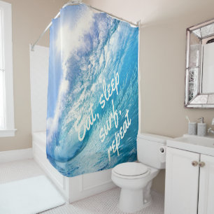 Surfer Wave Ocean Blue White Eat Sleep Surf Repeat Shower Curtain