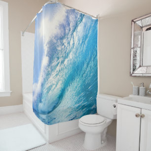 Surfer Wave Ocean Blue White  Shower Curtain