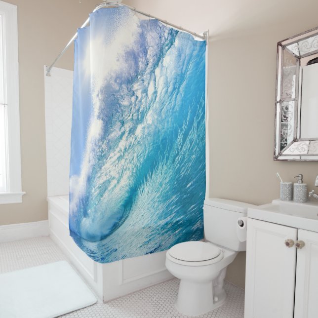 Surfer Wave Ocean Blue White  Shower Curtain (In Situ)