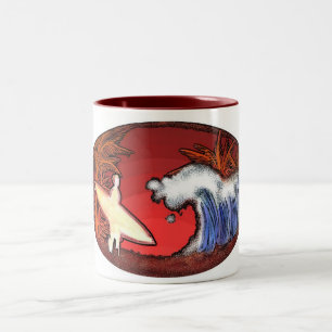 Surfer waves artistic beach scene coffee mug