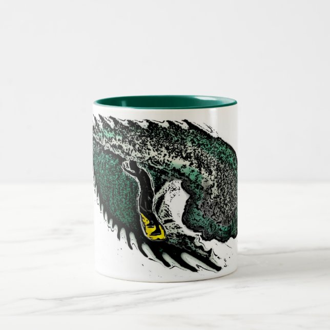 Surfer waves teal artistic theme coffee mug (Center)