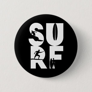 Surfer With Surfboards In Surf Wave Rider And Idea 6 Cm Round Badge