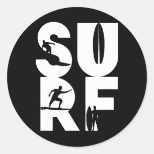 Surfer With Surfboards In Surf Wave Rider And Idea Classic Round Sticker