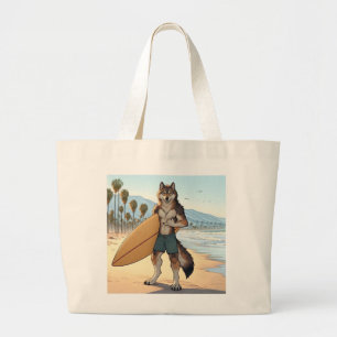 Surfer Wolf Large Tote Bag