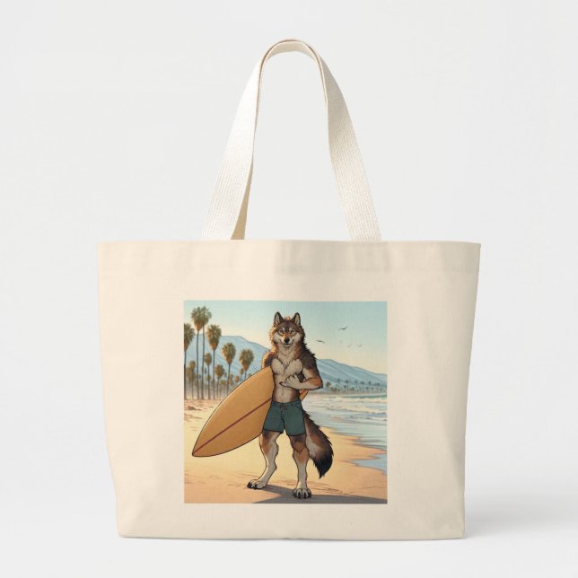 Surfer Wolf   Large Tote Bag (Front)