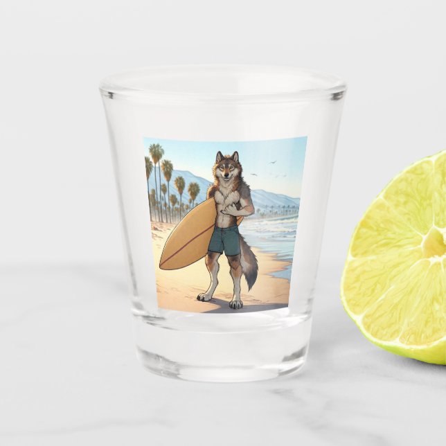 Surfer Wolf  Shot Glass (Front)