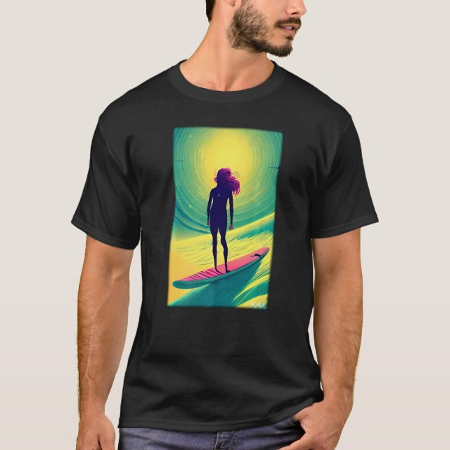 Surfergirl Girl Woman Surfboard Waves Sea Vacation T-Shirt (Front)