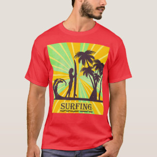 SURFERGIRL VINTAGE RETRO BACKGROUND LETS SURF HAWA T-Shirt