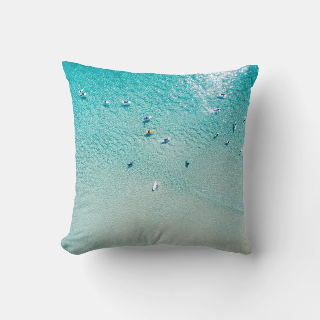 Surfers aerial view, clear ocean. cushion (Front)