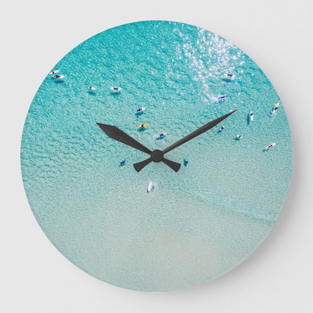 Surfers aerial view, clear ocean. large clock (Front)