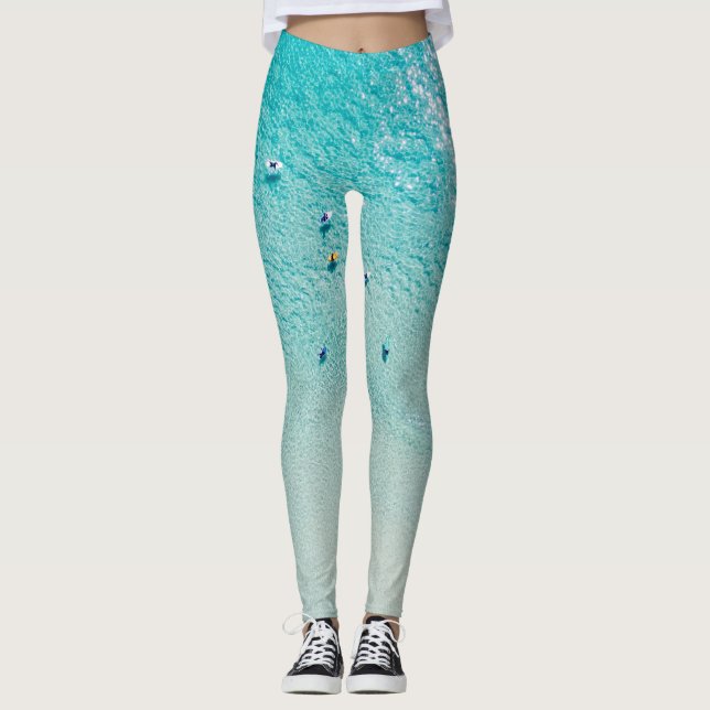 Surfers aerial view, clear ocean. leggings (Front)