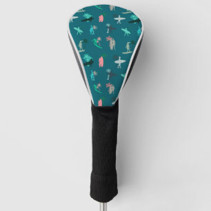 Surfers and Palm Trees Pattern Blue Golf Head Cover