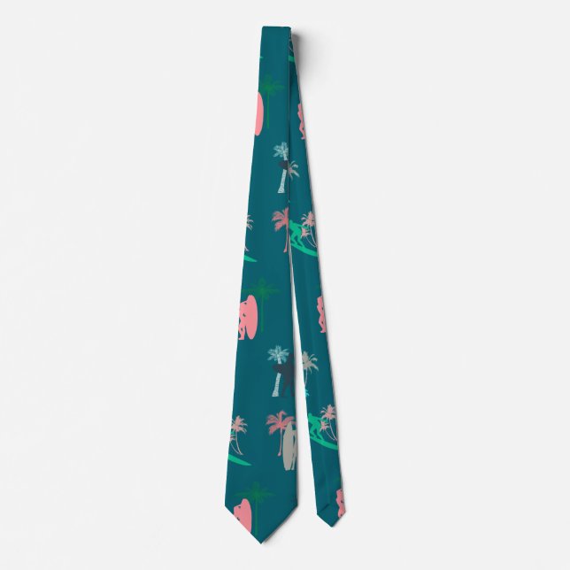 Surfers and Palm Trees Pattern Blue Tie (Front)