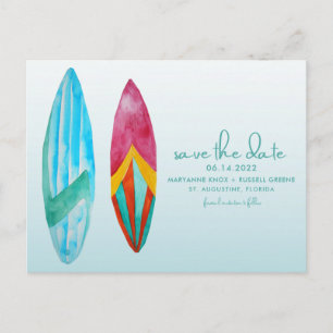 Surfers Beach Wedding Save the Date Postcard