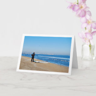 Surfers on Malvarossa Beach in Valencia, Spain Card