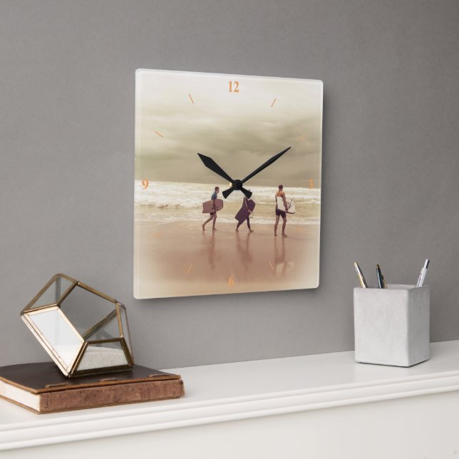Surfers Retro Clock. Square Wall Clock (Office)