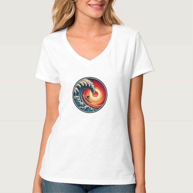Surfer's Sunset Wave T-Shirt (Front)