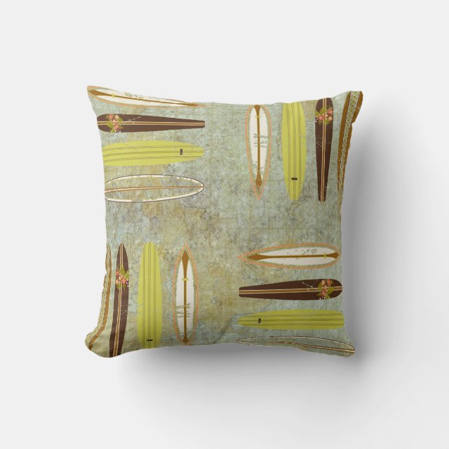 surfers surfboards throw pillow formica blue (Front)