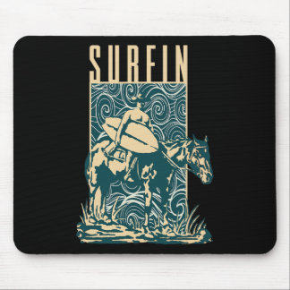 Surfin Cowboy Cowboy With Surfboard Surfing Surfer Mouse Mat