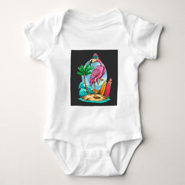 Surfin Flamingo! Baby Bodysuit  (Front)