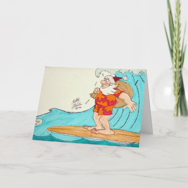 Surfin' Santa Holiday Card (Front)