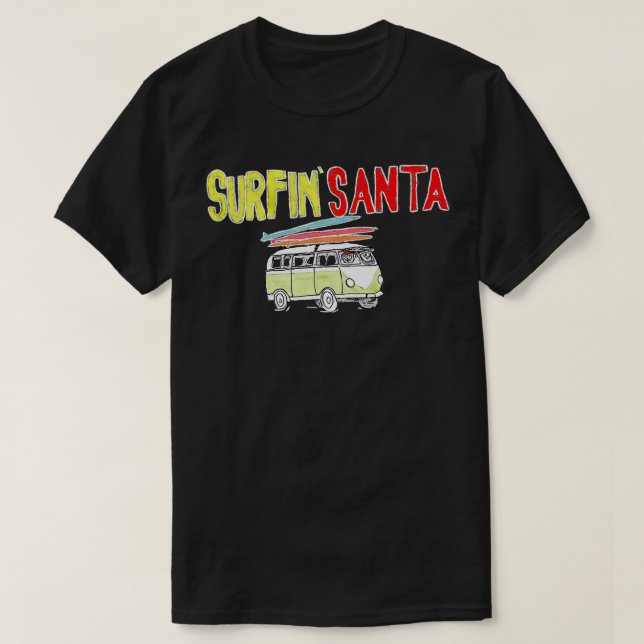 Surfin Santa Surf Rock Christmas Hand T-Shirt (Design Front)