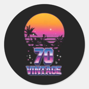 Surfing 1970 Pacific Ocean Sunset 70th Birthday 70 Classic Round Sticker