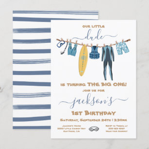 Surfing 1st Birthday Party Clothesline Invitation