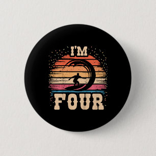 Surfing 4 Year Old Birthday Boy Girl 4th Surfboard 6 Cm Round Badge