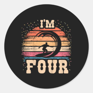 Surfing 4 Year Old Birthday Boy Girl 4th Surfboard Classic Round Sticker