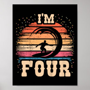 Surfing 4 Year Old Birthday Boy Girl 4th Surfboard Poster