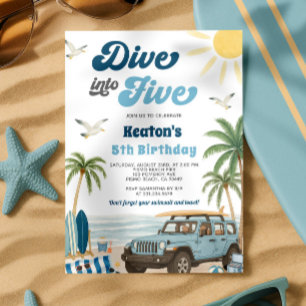Surfing 5th Birthday Invitation - Dive into Five