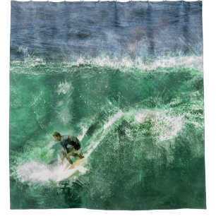 Surfing a Big Wave Shower Curtain