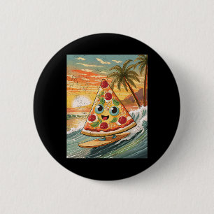 Surfing A Wave Pizza Slice In Tropical Beach Funny 6 Cm Round Badge