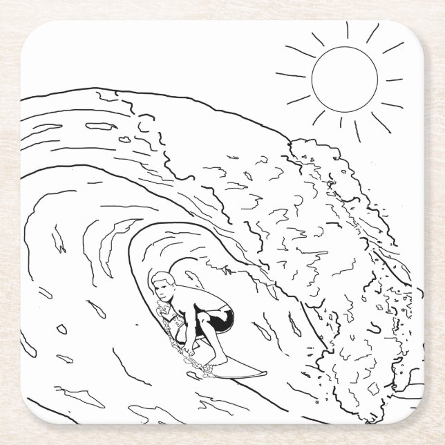 Surfing Adult Colouring Paper Coaster (Front)