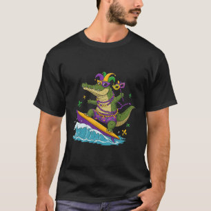 Surfing Alligator Crocodile Mardi Gras Womens Mens T-Shirt